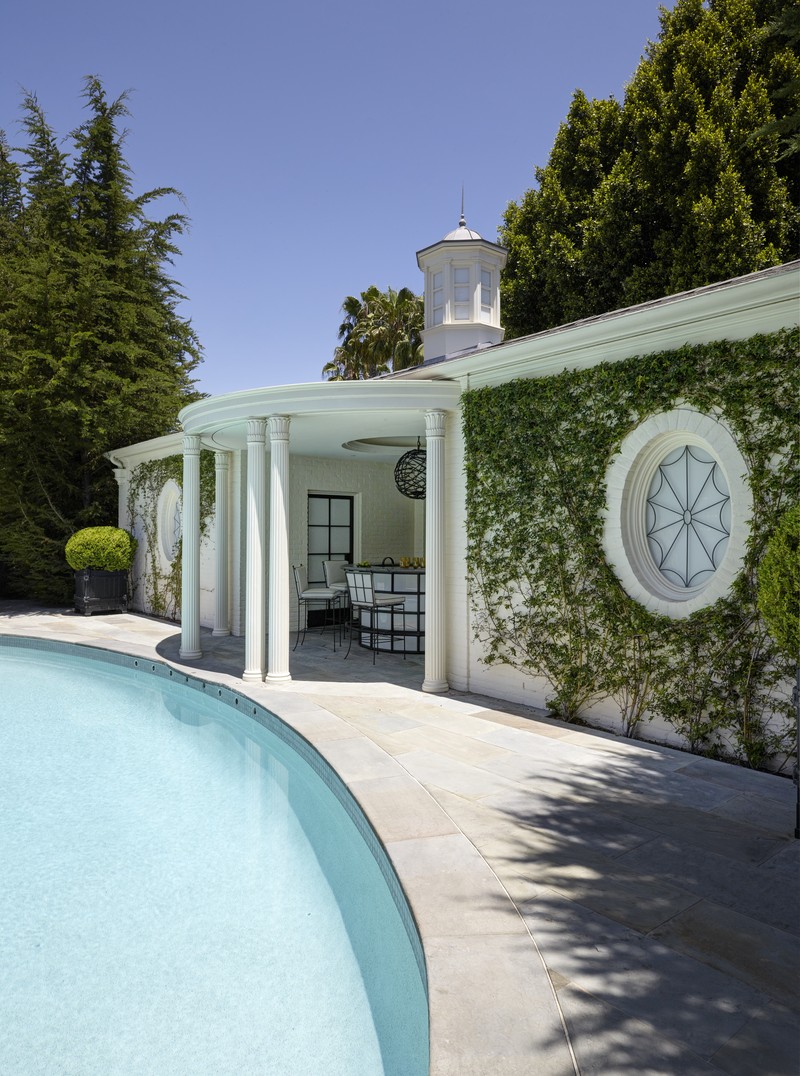 New pool house by Richard Manion Architecture at 1938 Ann Rutherford house in Beverly Hills